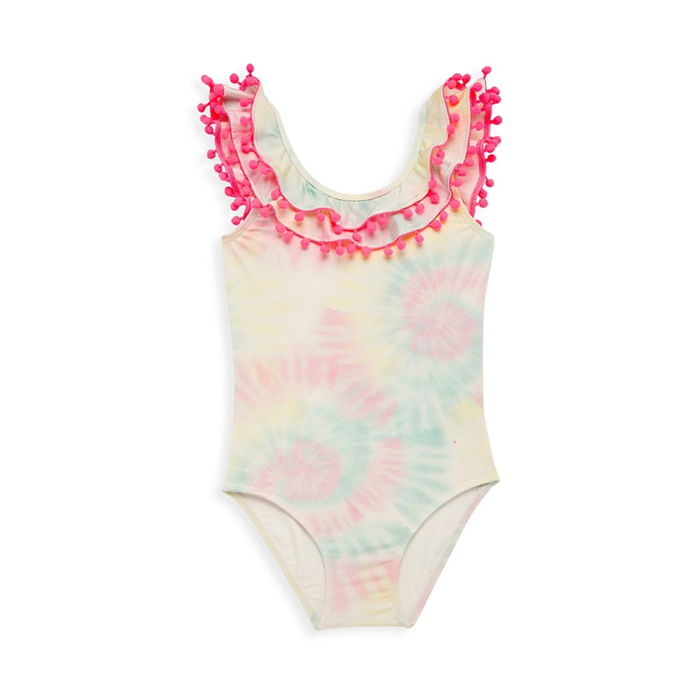 PQ Swim Girls Pom Pom One Piece Swimsuit Big Kid Size 12